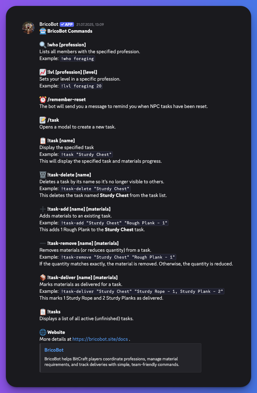 Building BricoBot: My Journey with a BitCraft Discord Bot in Go